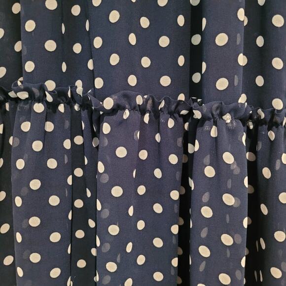 Georges Rech Paris A-Line Tiered Midi Navy Blue Polka Dot Dress-Size EU 38, US 8 - Picture 5 of 9